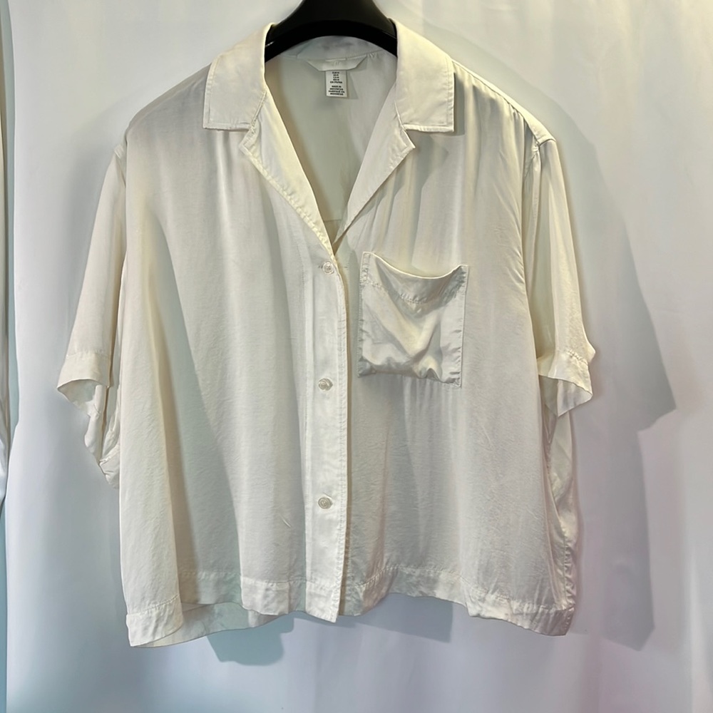 H&M slinky white button up shirt